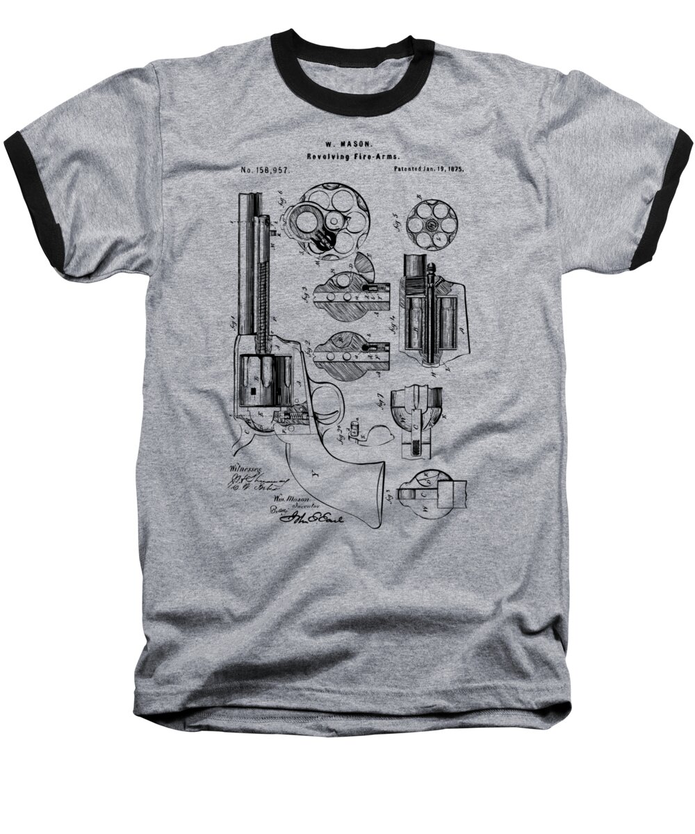 Colt Baseball T-Shirt featuring the digital art 1875 Colt Peacemaker Revolver Patent Vintage by Nikki Marie Smith