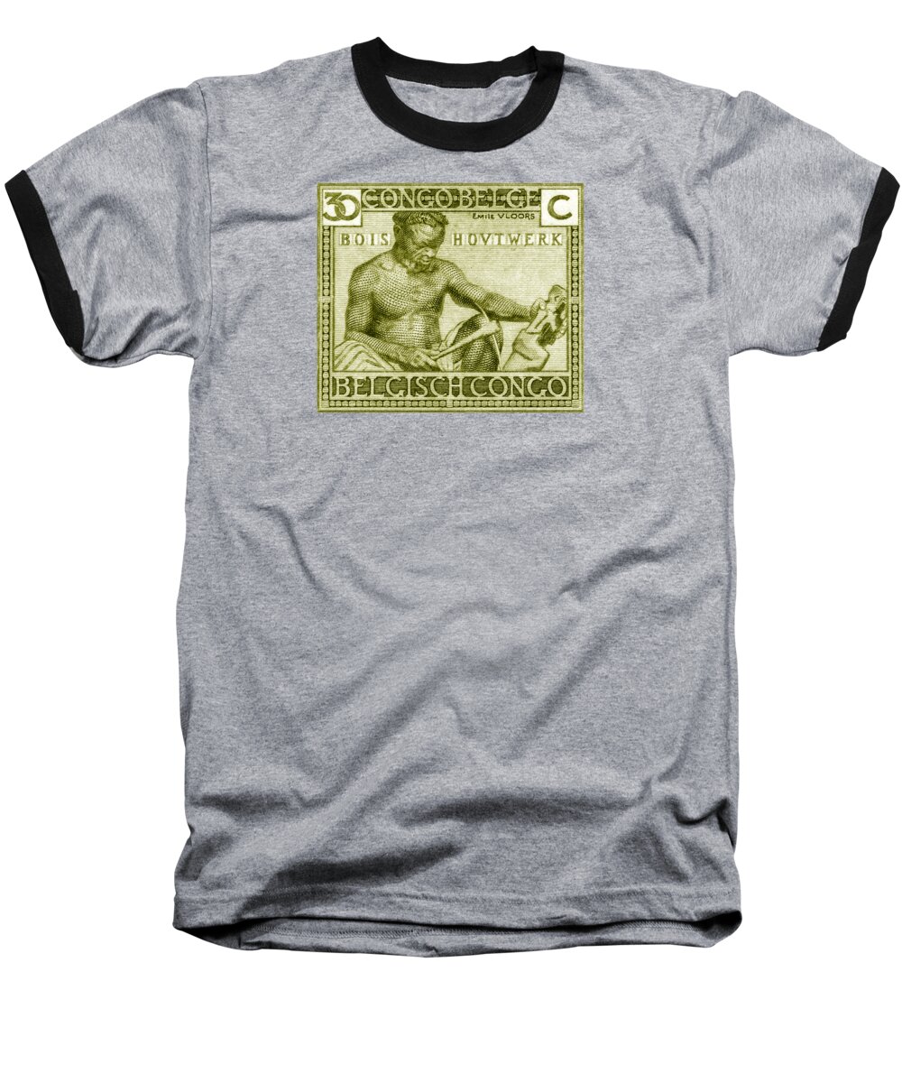  Baseball T-Shirt featuring the painting 1925 Belgian Congo Native Woodcarving by Historic Image