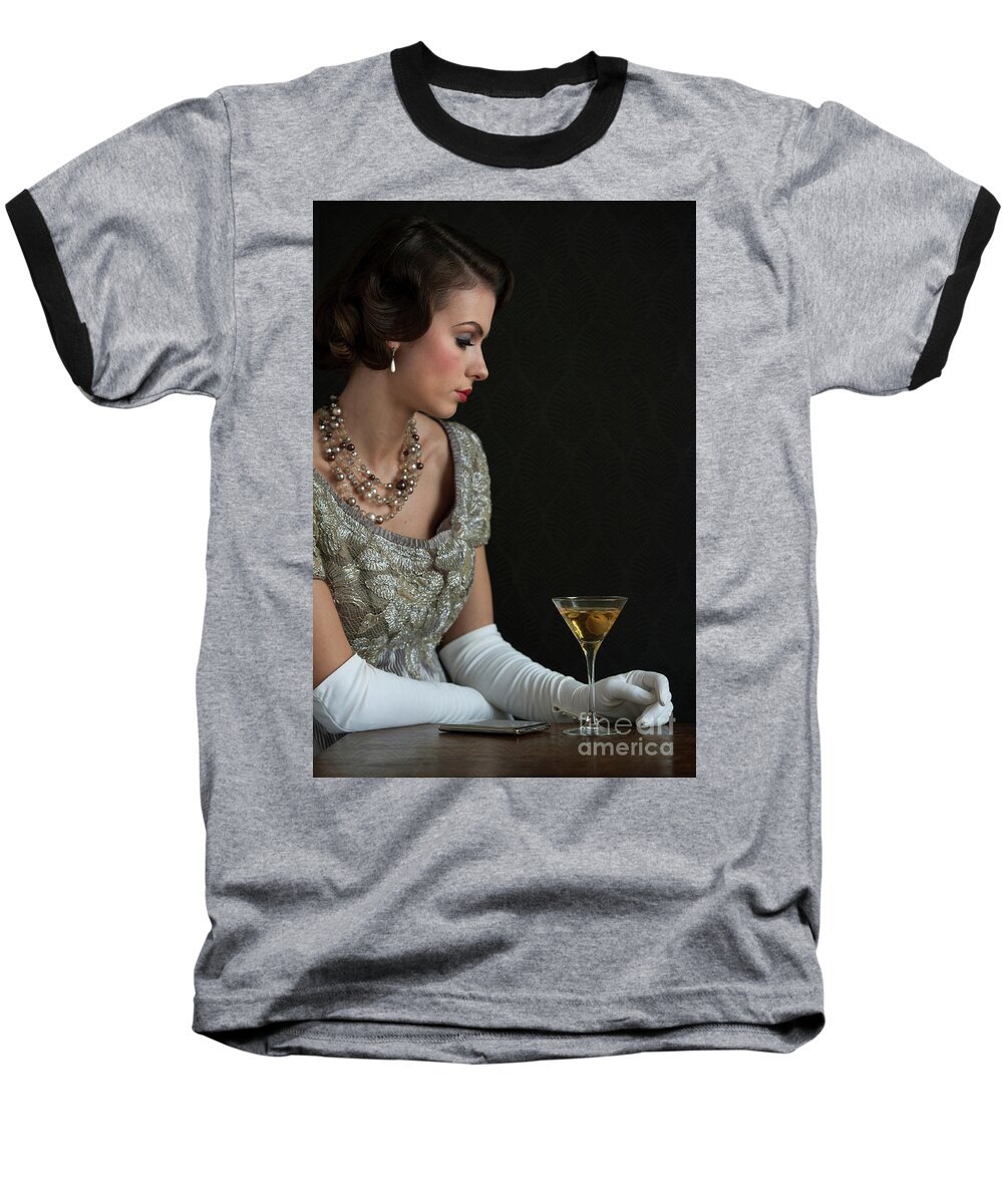 1930s Baseball T-Shirt featuring the photograph 1930s Woman With A Cocktail Glass by Lee Avison