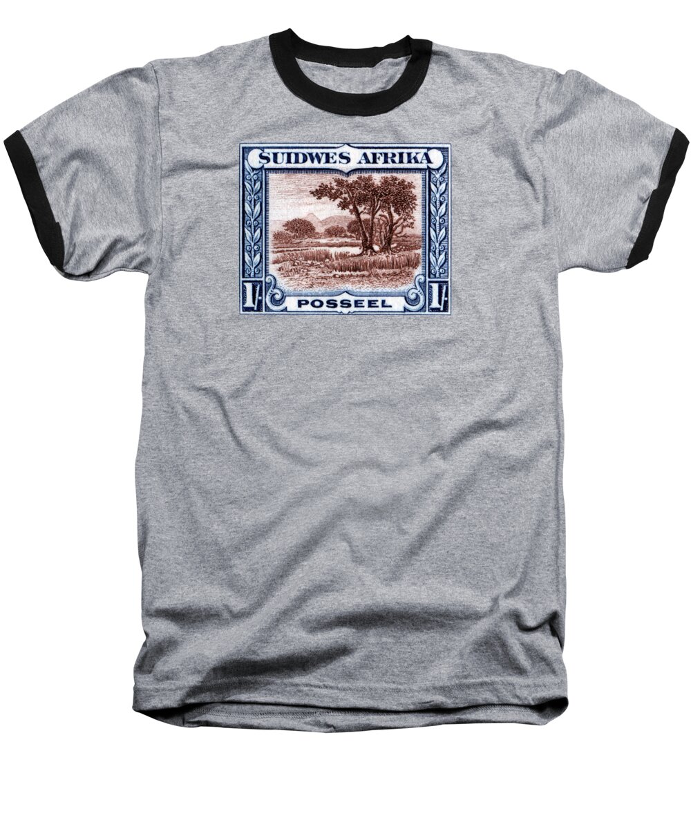 Namibia Baseball T-Shirt featuring the painting 1931 South West African Landscape Stamp by Historic Image