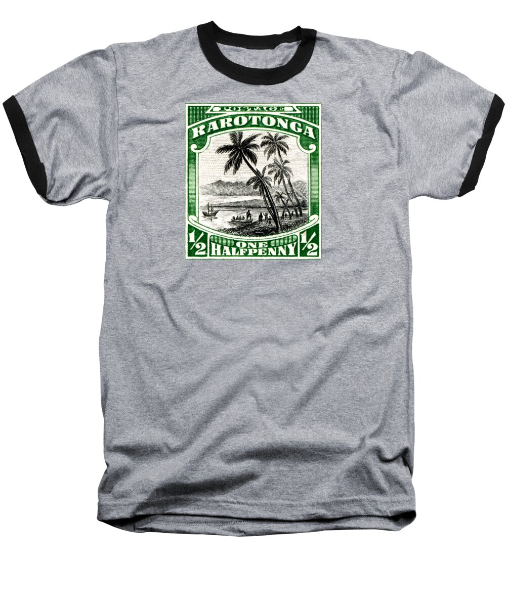Cook Islands Baseball T-Shirt featuring the painting 1932 Landing of Captain Cook Stamp by Historic Image
