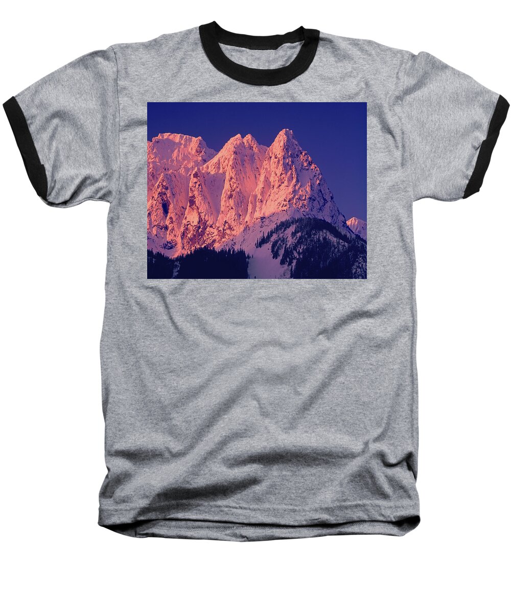 Mt. Index Baseball T-Shirt featuring the photograph 1M4503-A Three Peaks of Mt. Index at Sunrise by Ed Cooper Photography