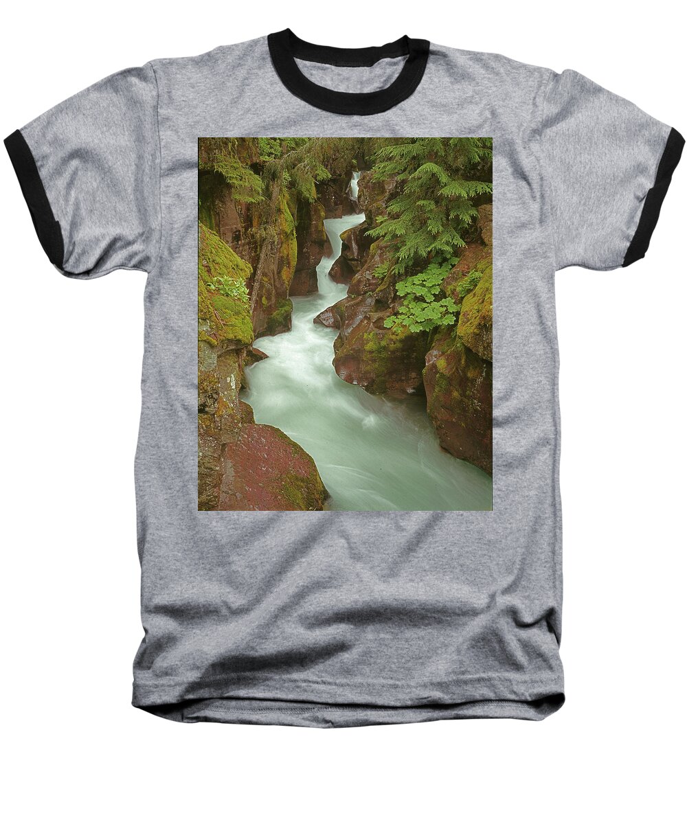 1m8115 Baseball T-Shirt featuring the photograph 1M8115 Avalanche Gorge MT by Ed Cooper Photography