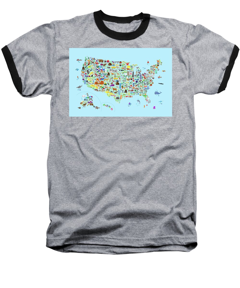 Usa Map Baseball T-Shirt featuring the digital art Animal Map of United States for children and kids #2 by Michael Tompsett