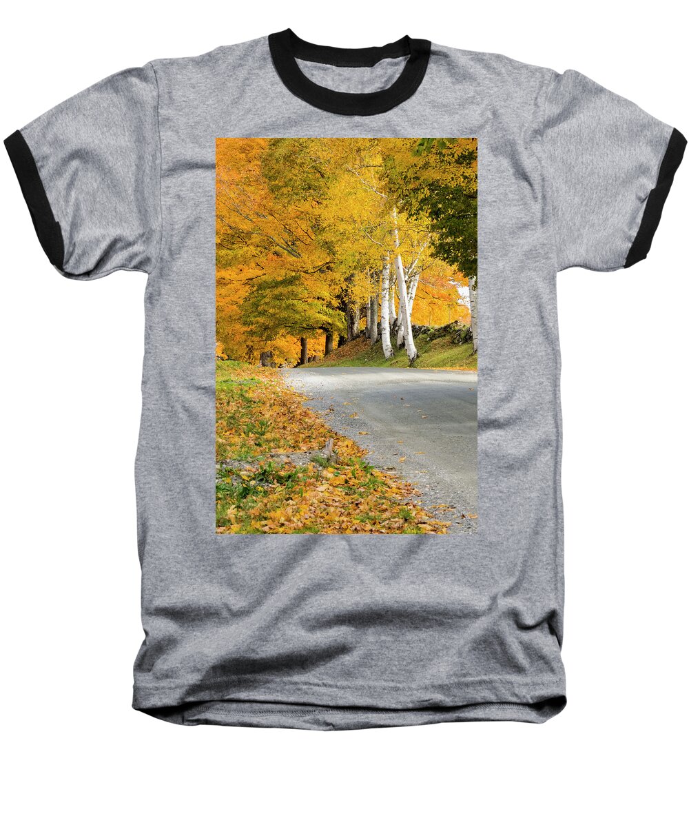 Autumn Birches Baseball T-Shirt featuring the photograph Autumn Road #2 by Tom Singleton