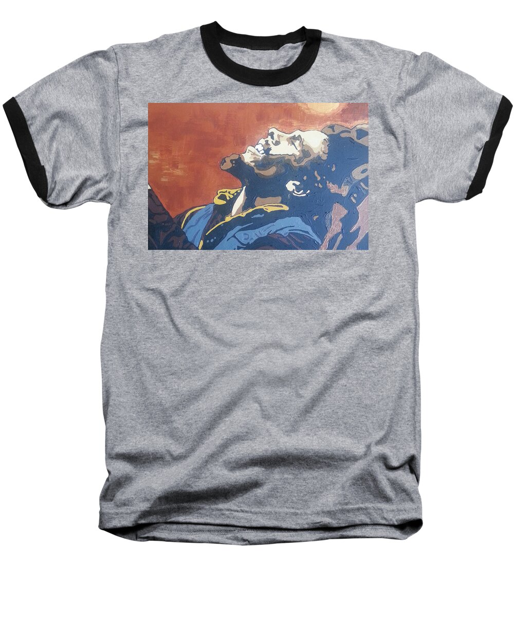 Bob Marley Baseball T-Shirt featuring the painting Bob Marley #3 by Rachel Natalie Rawlins