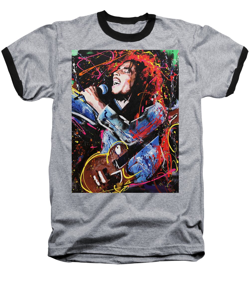 Bob Marley Baseball T-Shirt featuring the painting Bob Marley #2 by Richard Day