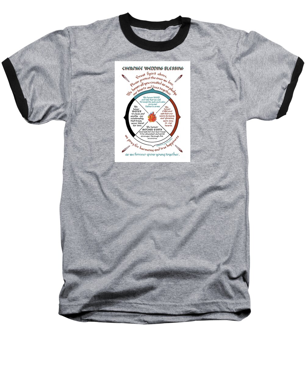 Cherokee Baseball T-Shirt featuring the drawing Cherokee Wedding Blessing #1 by Jacqueline Shuler