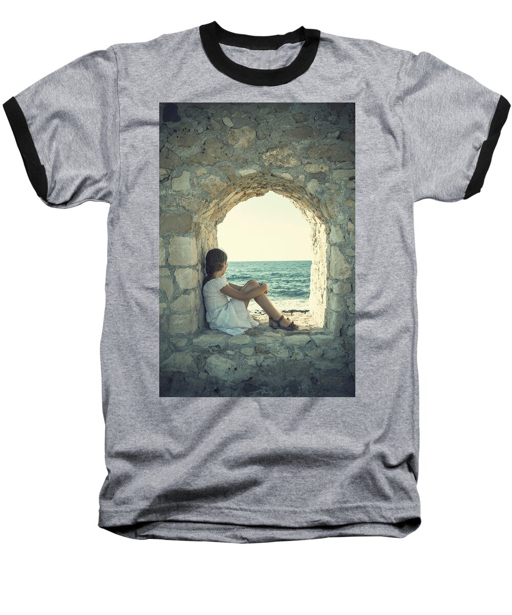 Female Baseball T-Shirt featuring the photograph Girl At The Sea #2 by Joana Kruse
