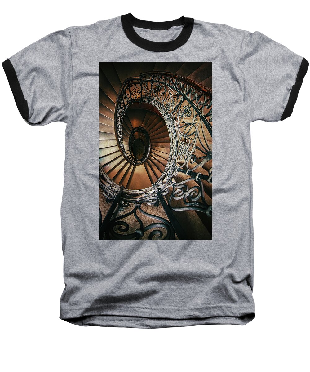 Staircase Baseball T-Shirt featuring the photograph Ornamented spiral staircase #2 by Jaroslaw Blaminsky