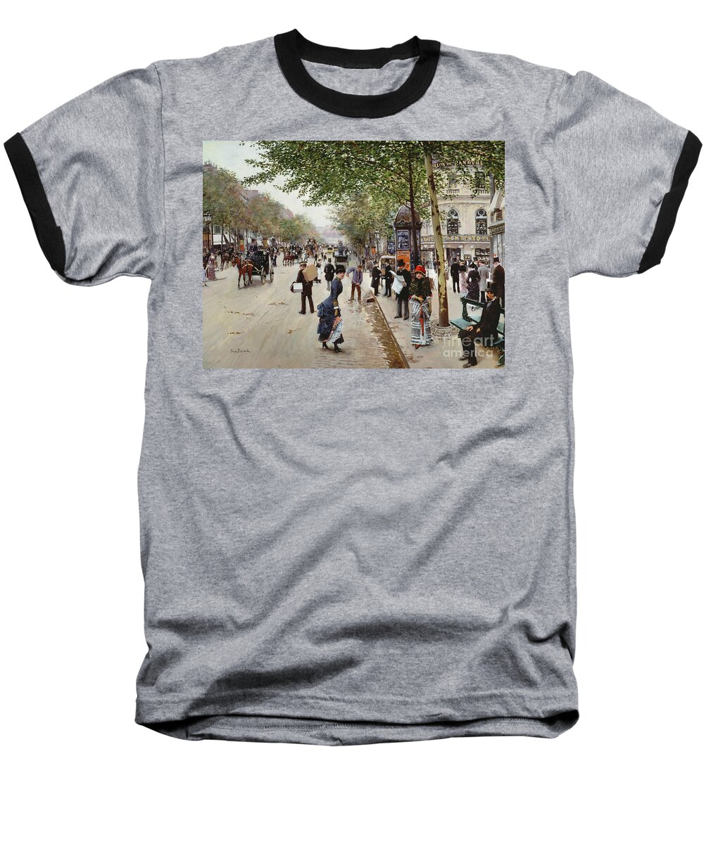 Beraud Baseball T-Shirt featuring the painting Parisian street scene by Jean Beraud