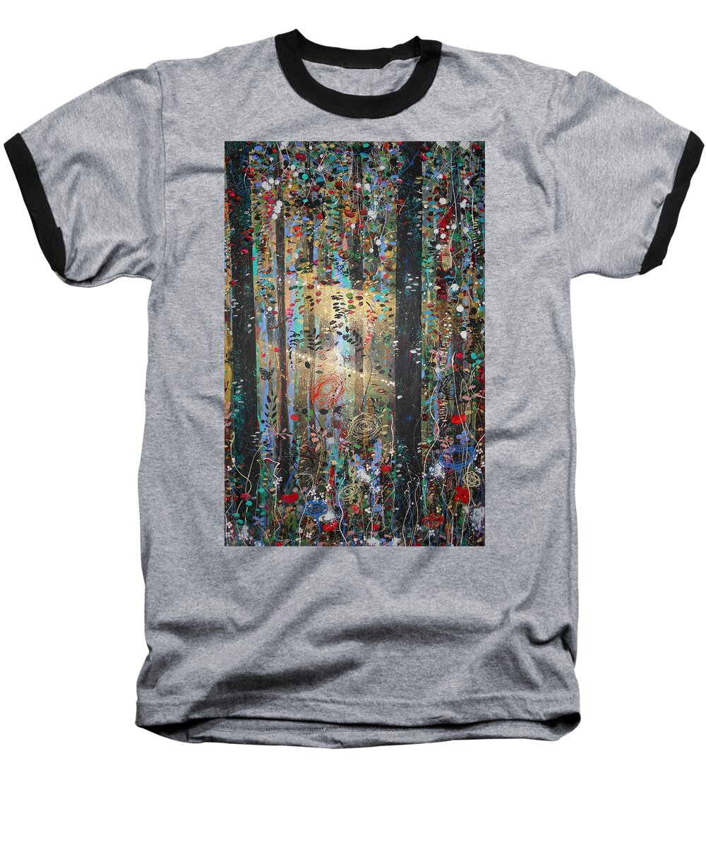 Woods Baseball T-Shirt featuring the painting Risen #1 by Angie Wright