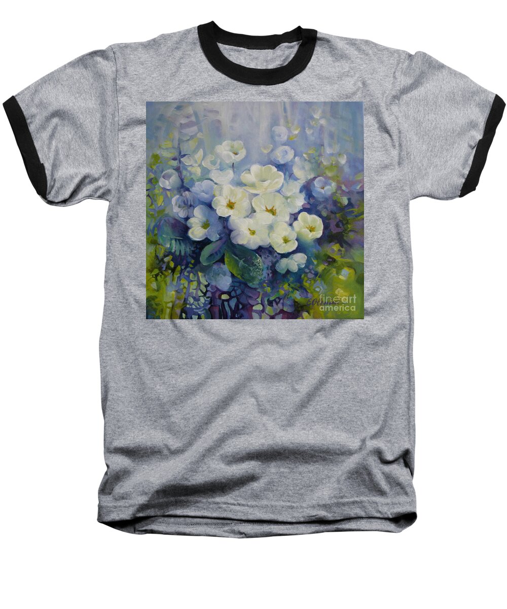 Primrose Baseball T-Shirt featuring the painting Spring #1 by Elena Oleniuc