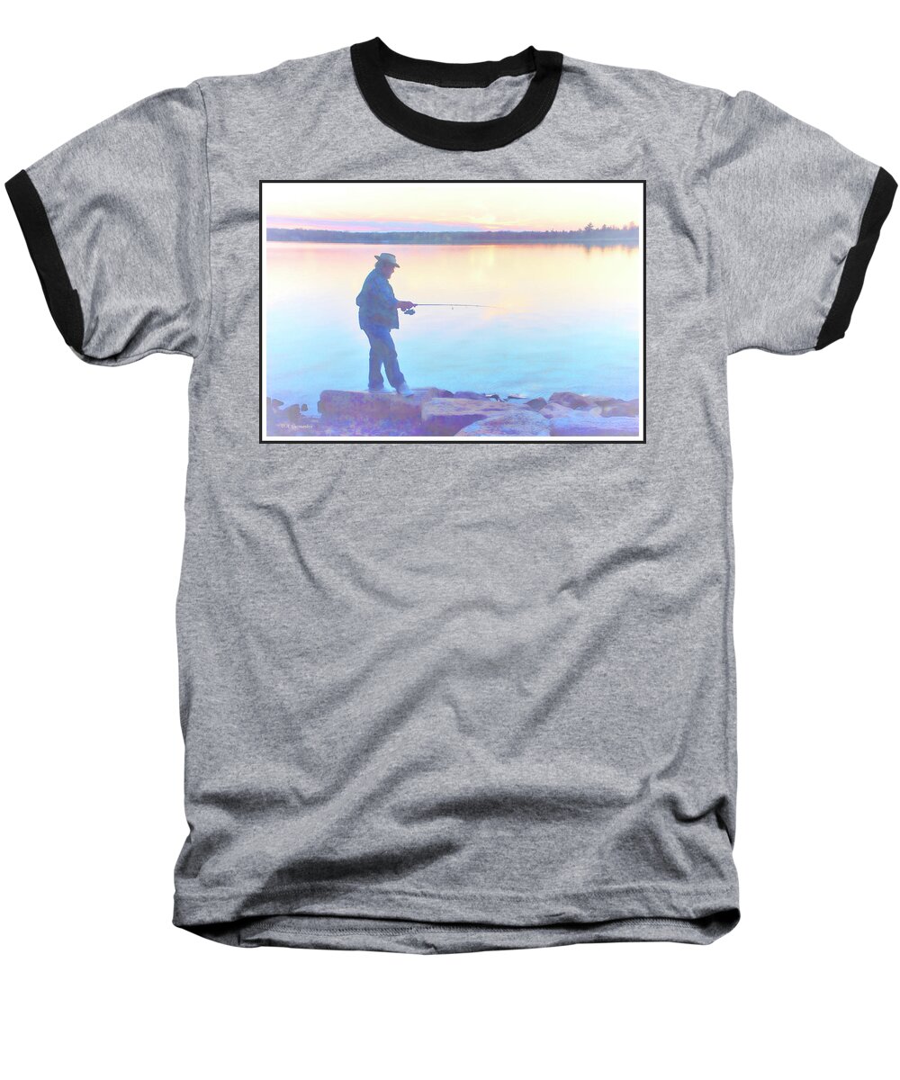 Sunrise Baseball T-Shirt featuring the photograph Sunrise Fisherman #2 by A Macarthur Gurmankin