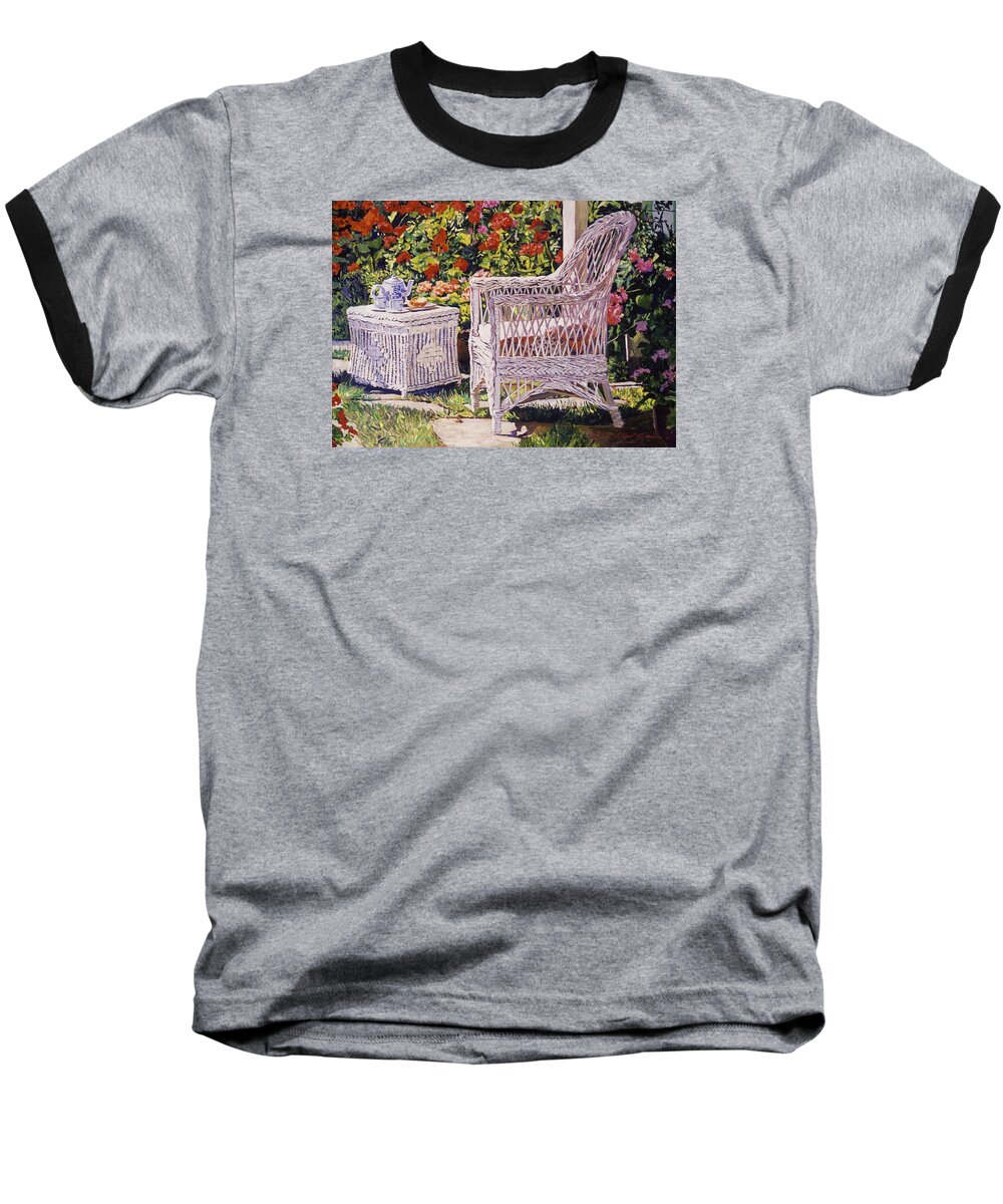 Garden Baseball T-Shirt featuring the painting Tea Time #2 by David Lloyd Glover