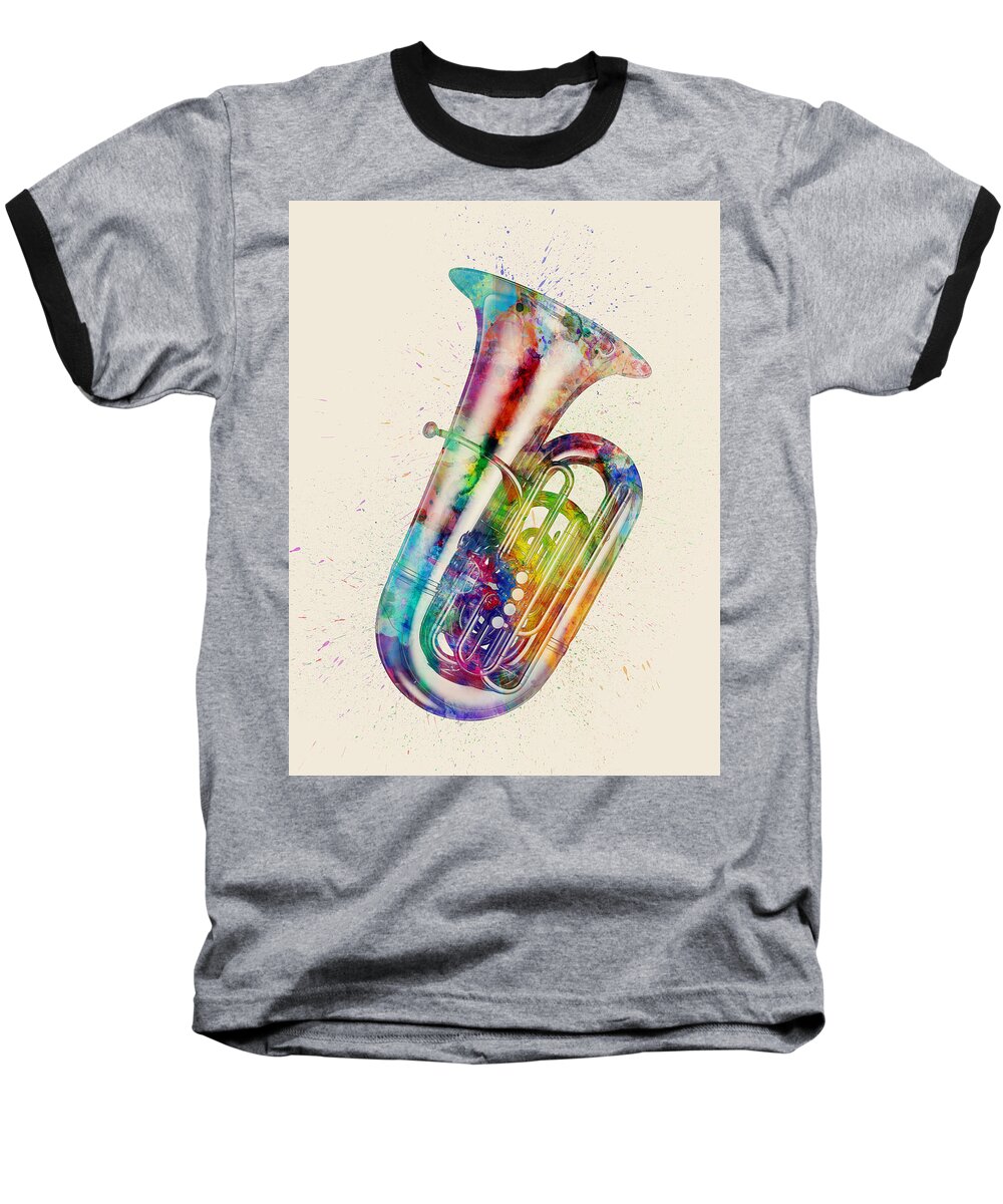 Tuba Baseball T-Shirt featuring the digital art Tuba Abstract Watercolor #2 by Michael Tompsett