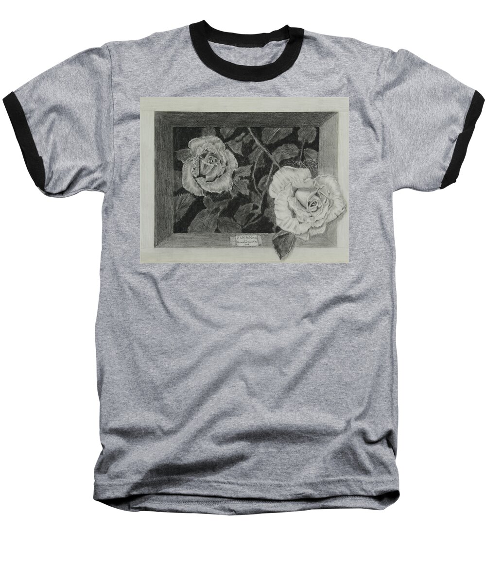 Rose Baseball T-Shirt featuring the drawing 2 White Roses by Quwatha Valentine