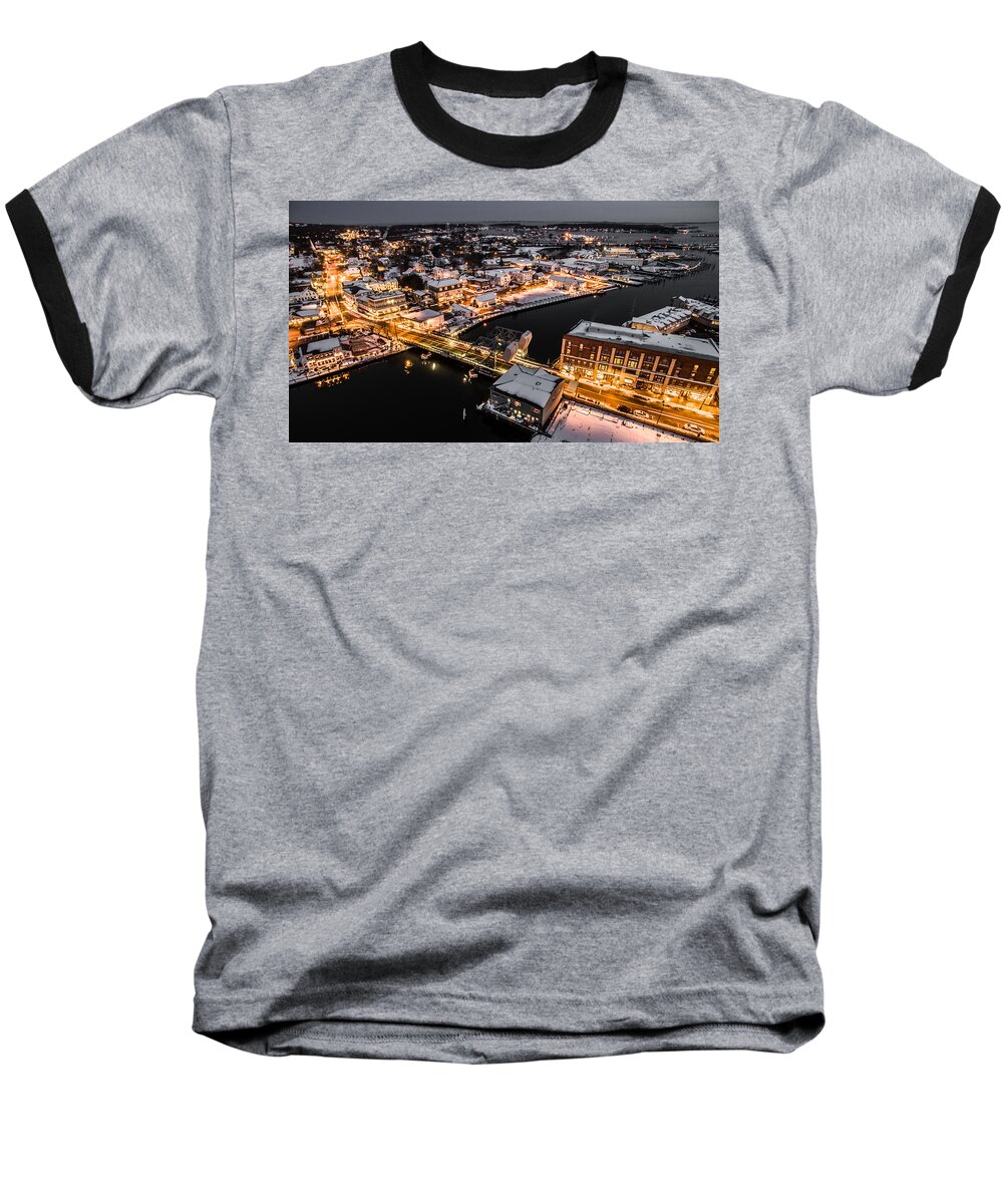 Winter Baseball T-Shirt featuring the photograph Winter Twilight in Mystic Connecticut #2 by Mike Gearin
