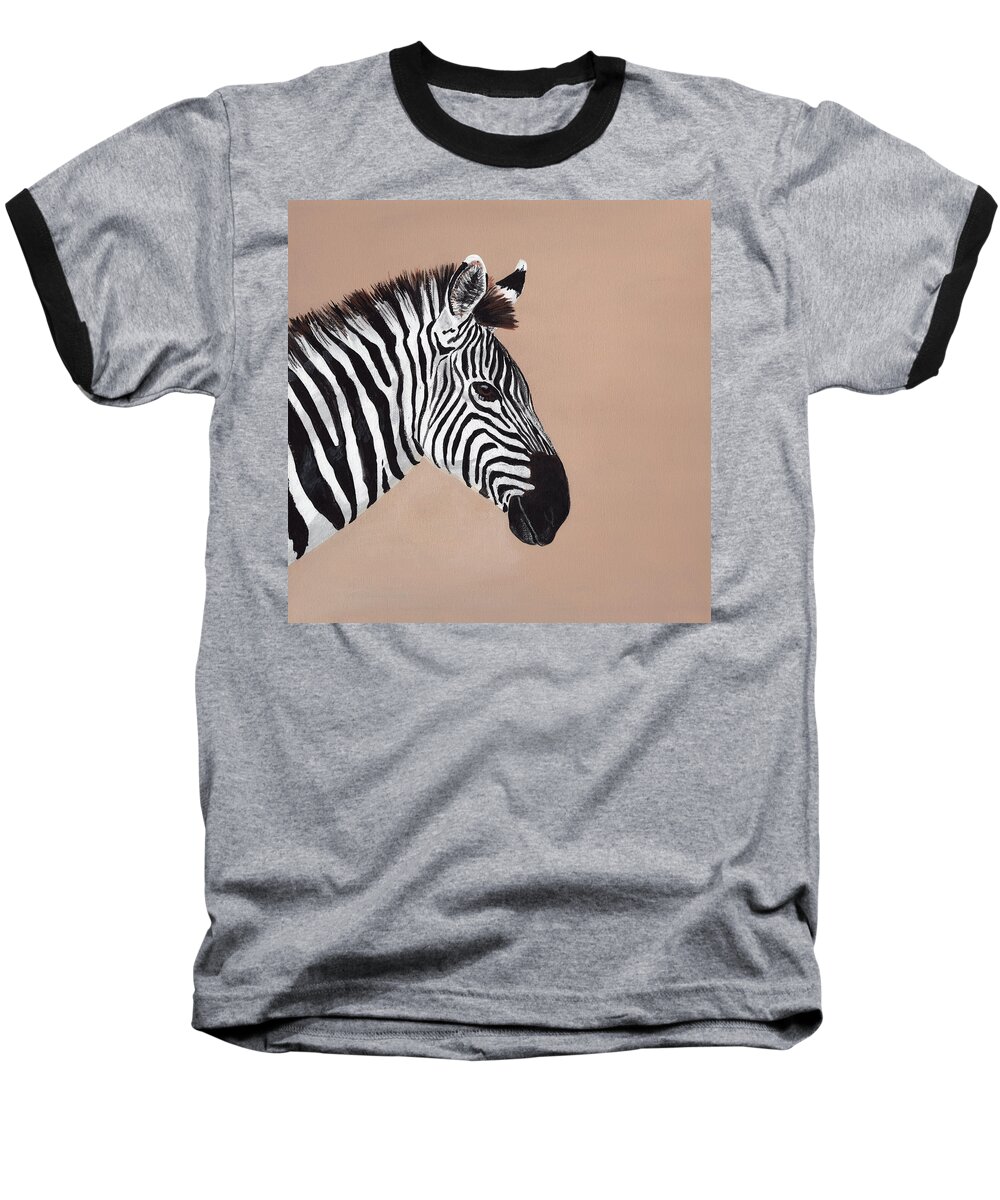 Zebra Baseball T-Shirt featuring the painting Zebra by Masha Batkova