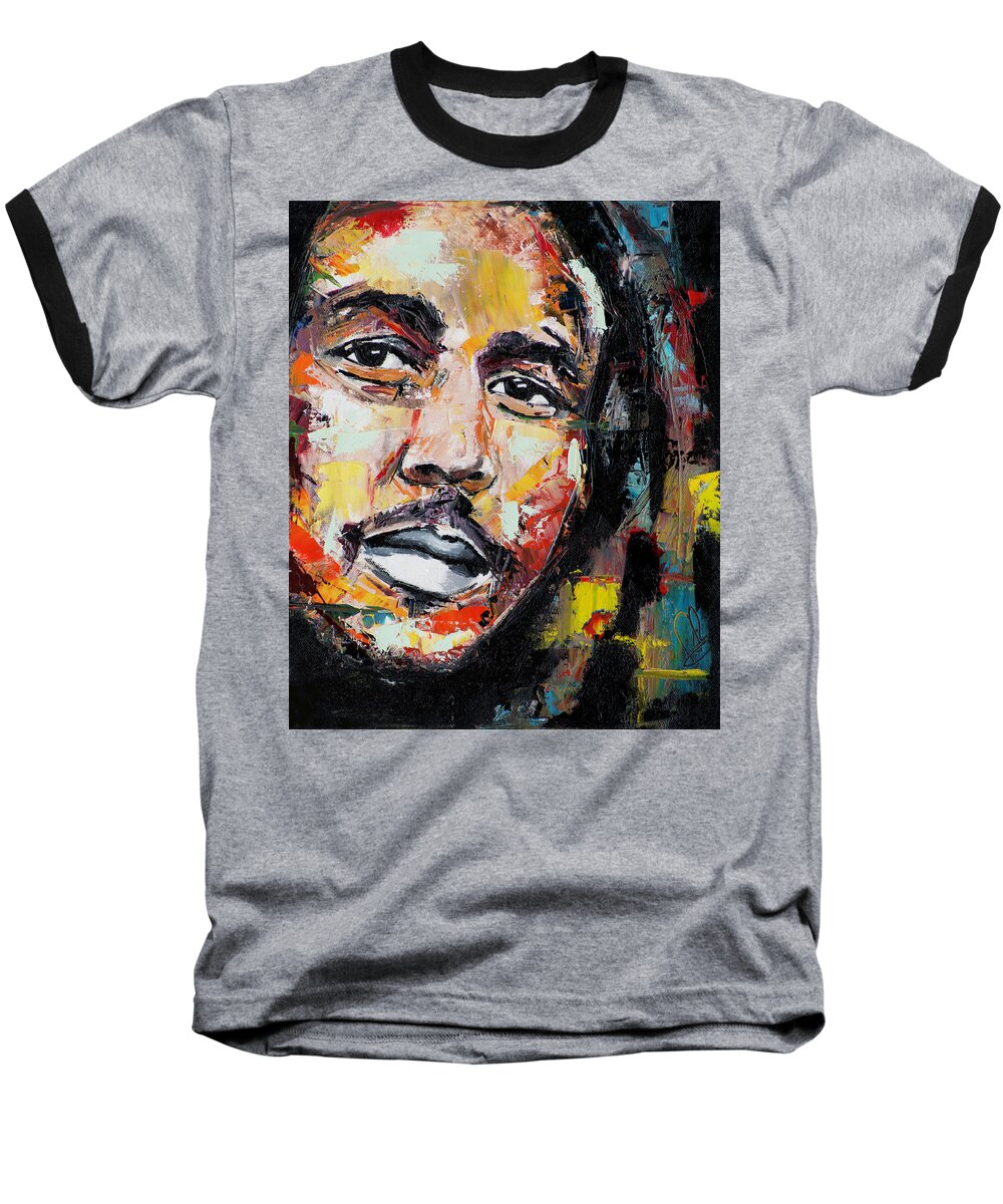 Bob Marley Baseball T-Shirt featuring the painting Bob Marley II by Richard Day