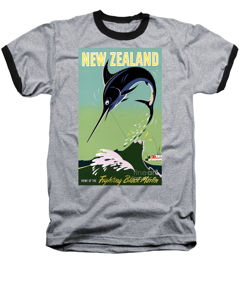 Travel Baseball T-Shirt featuring the painting New Zealand Vintage Travel Poster Restored #3 by Vintage Treasure