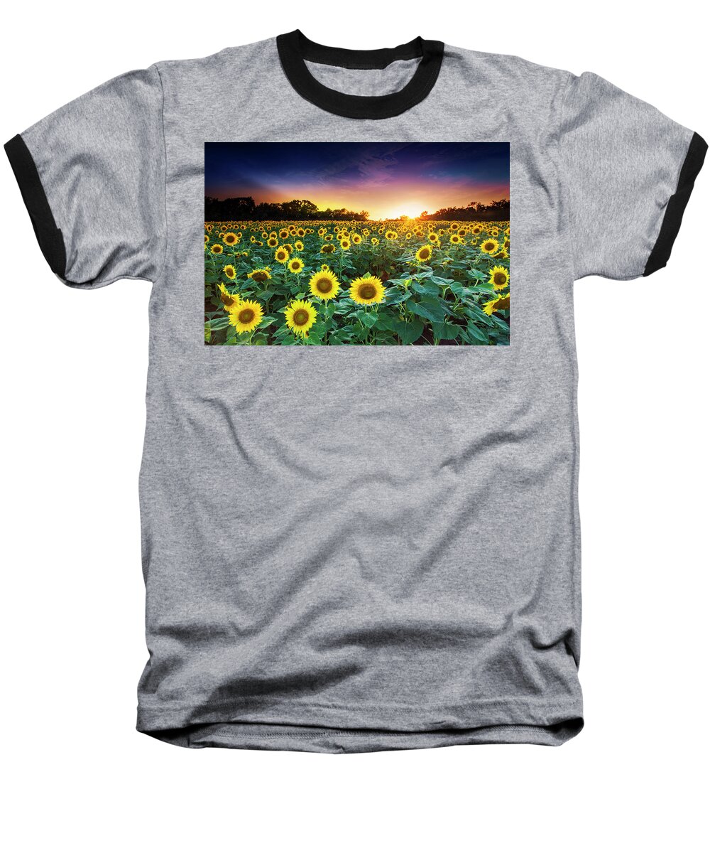 Sunset Baseball T-Shirt featuring the photograph 3 Suns by Edward Kreis
