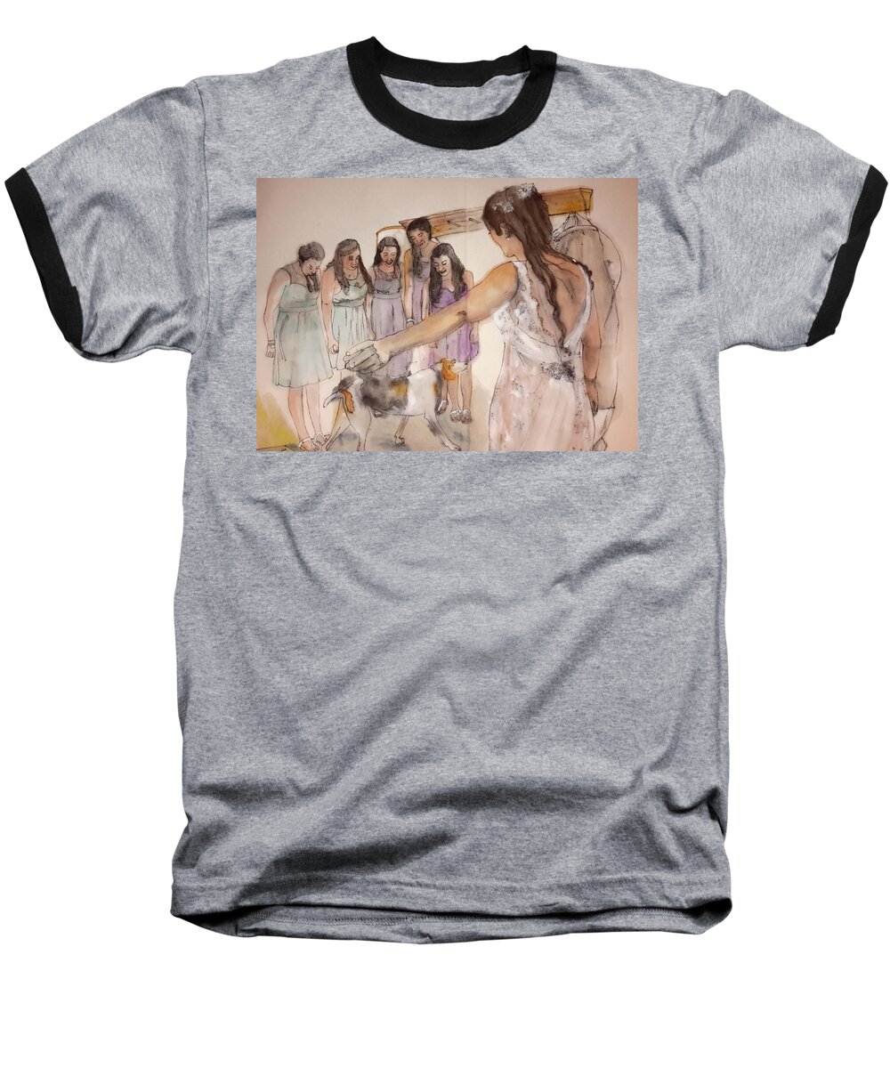 Wedding. Summer Baseball T-Shirt featuring the painting The Wedding Album #3 by Debbi Saccomanno Chan