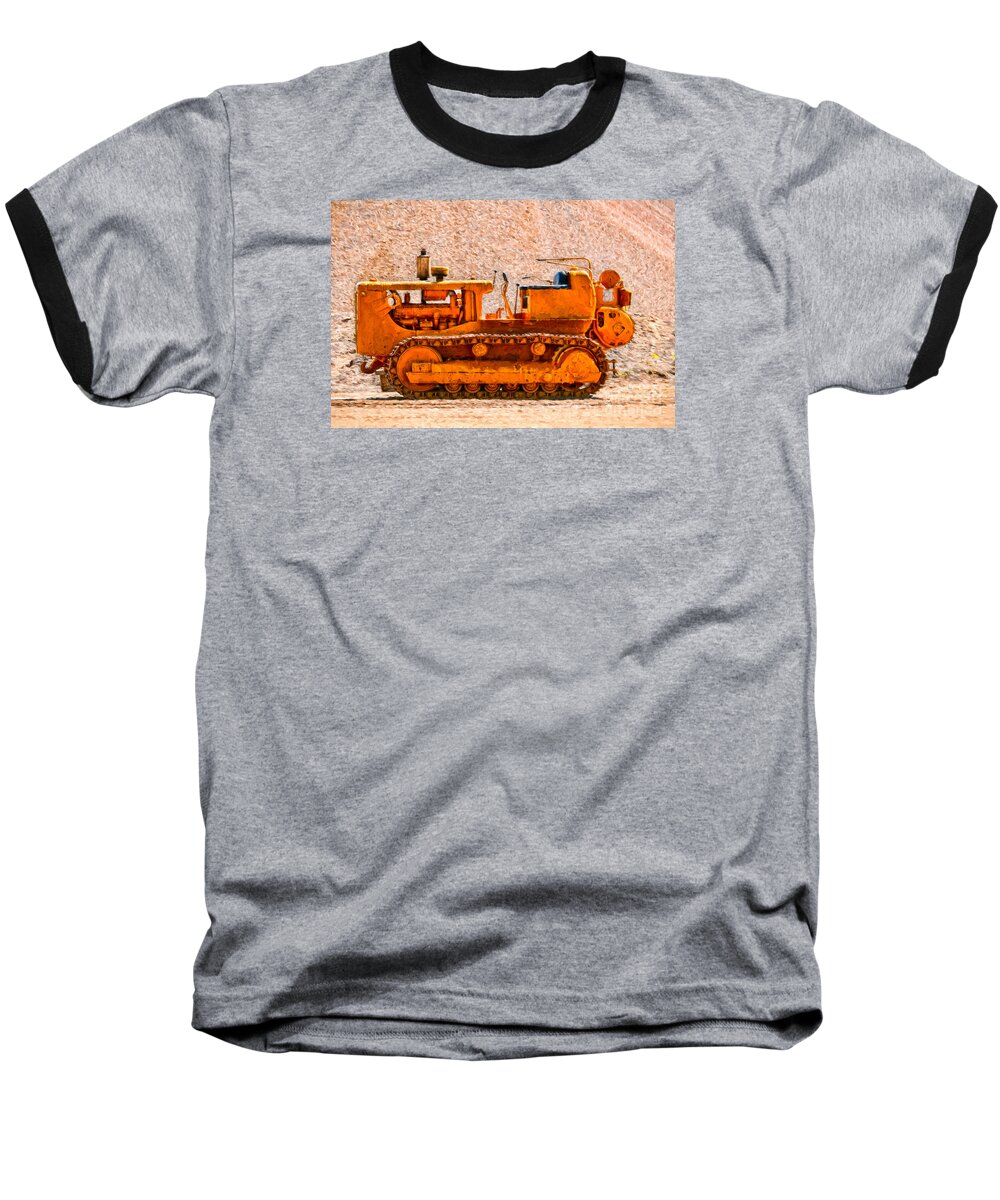 Vintage Antique Old Equipment Machinery Excavator Bulldozer Machine Baseball T-Shirt featuring the photograph Vintage bulldozer #4 by Les Palenik