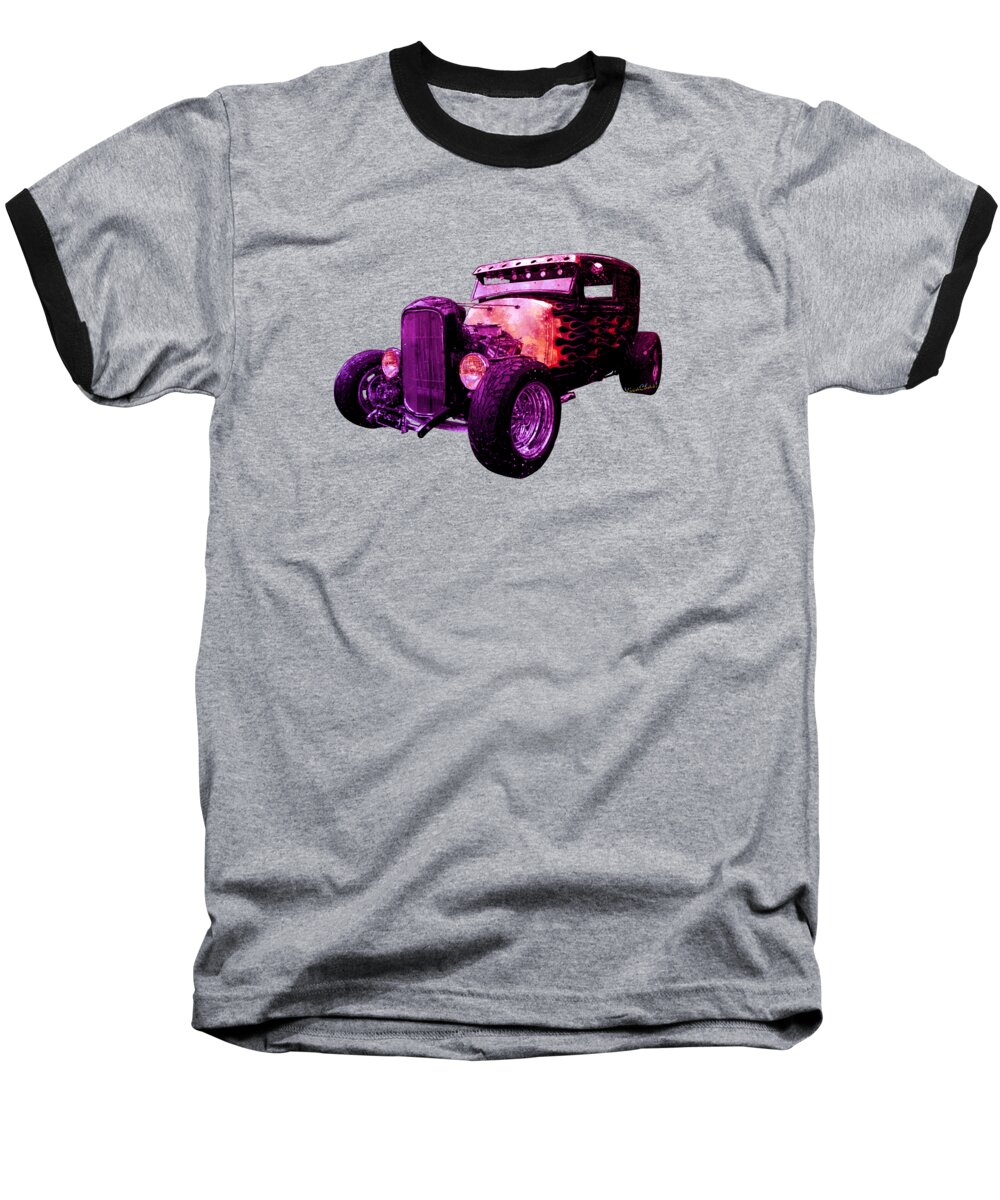 31 Baseball T-Shirt featuring the digital art 31 Ford Model A Fiery Hot Rod Classic by Chas Sinklier