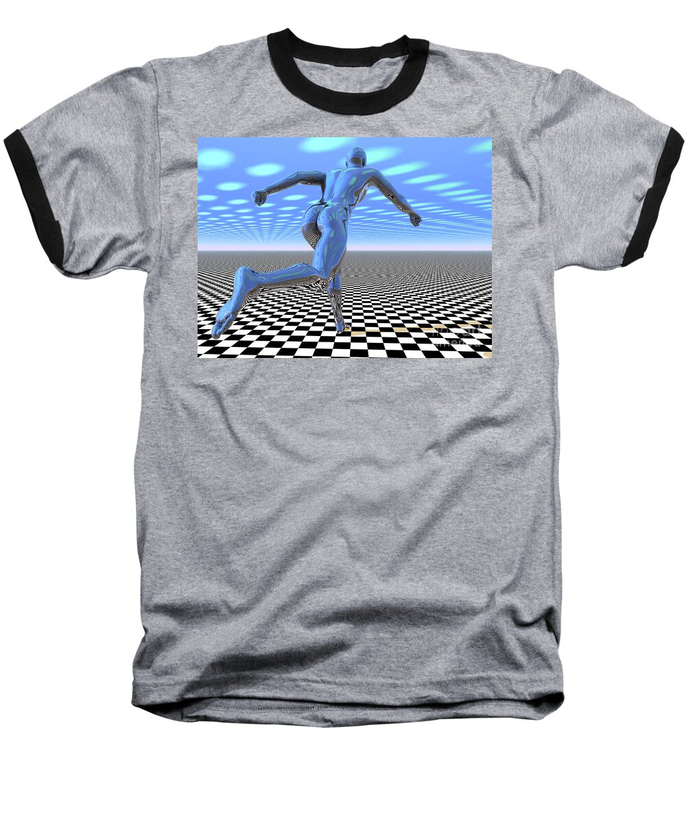 Runner Baseball T-Shirt featuring the digital art 3D Runner by Nicholas Burningham