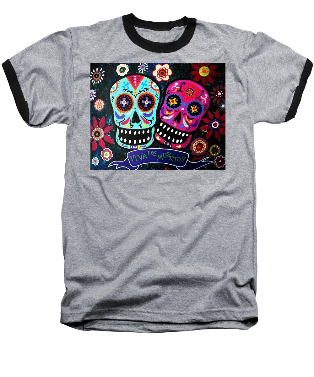 Dia Baseball T-Shirt featuring the painting Couple Day Of The Dead #4 by Pristine Cartera Turkus