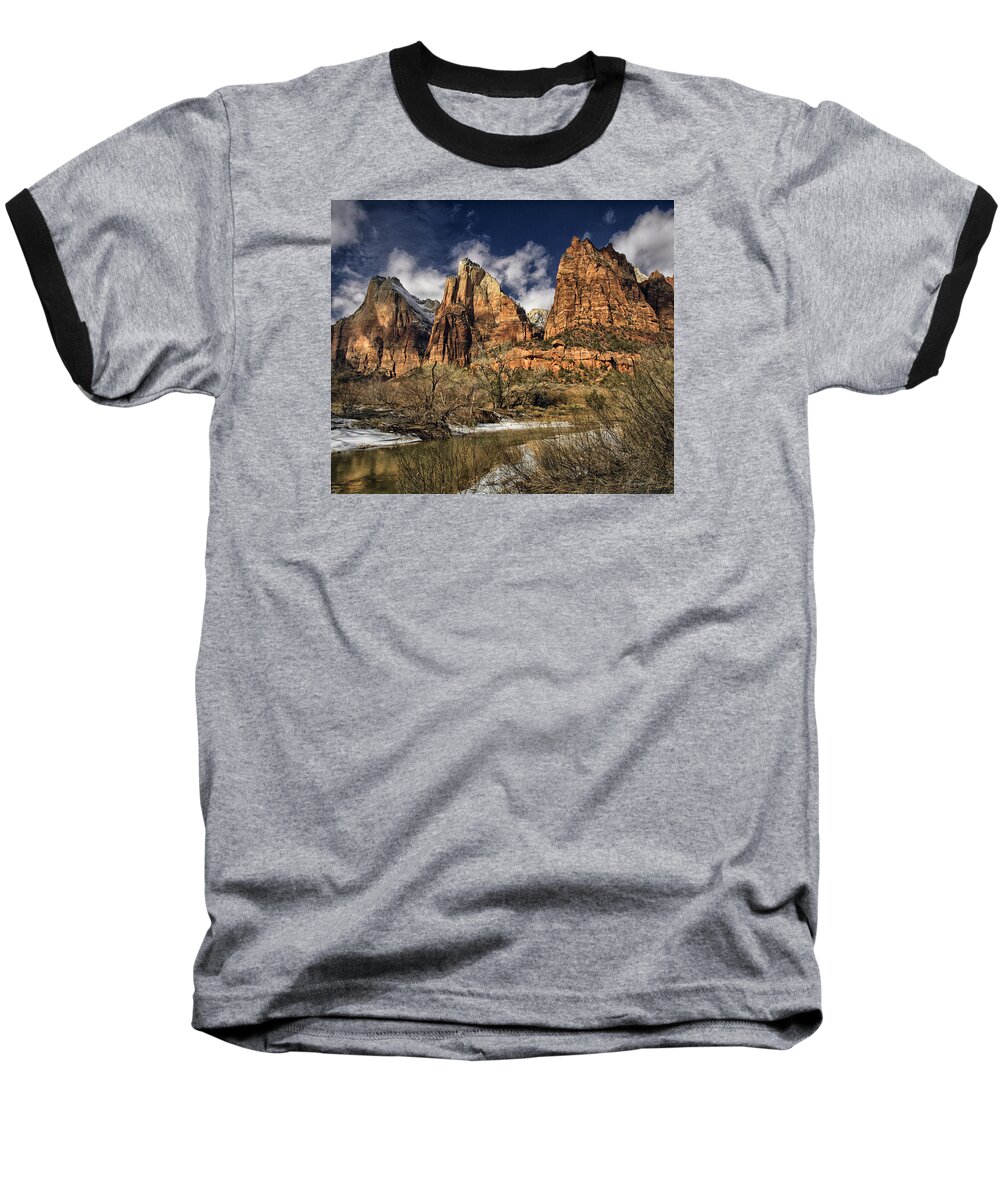 Utah Baseball T-Shirt featuring the photograph Court Of The Patriarchs #5 by Robert Fawcett
