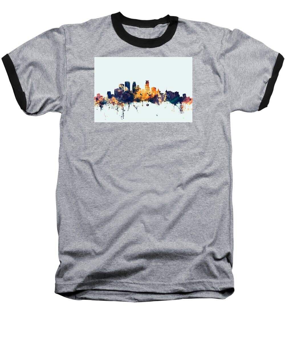 United States Baseball T-Shirt featuring the digital art Minneapolis Minnesota Skyline #4 by Michael Tompsett
