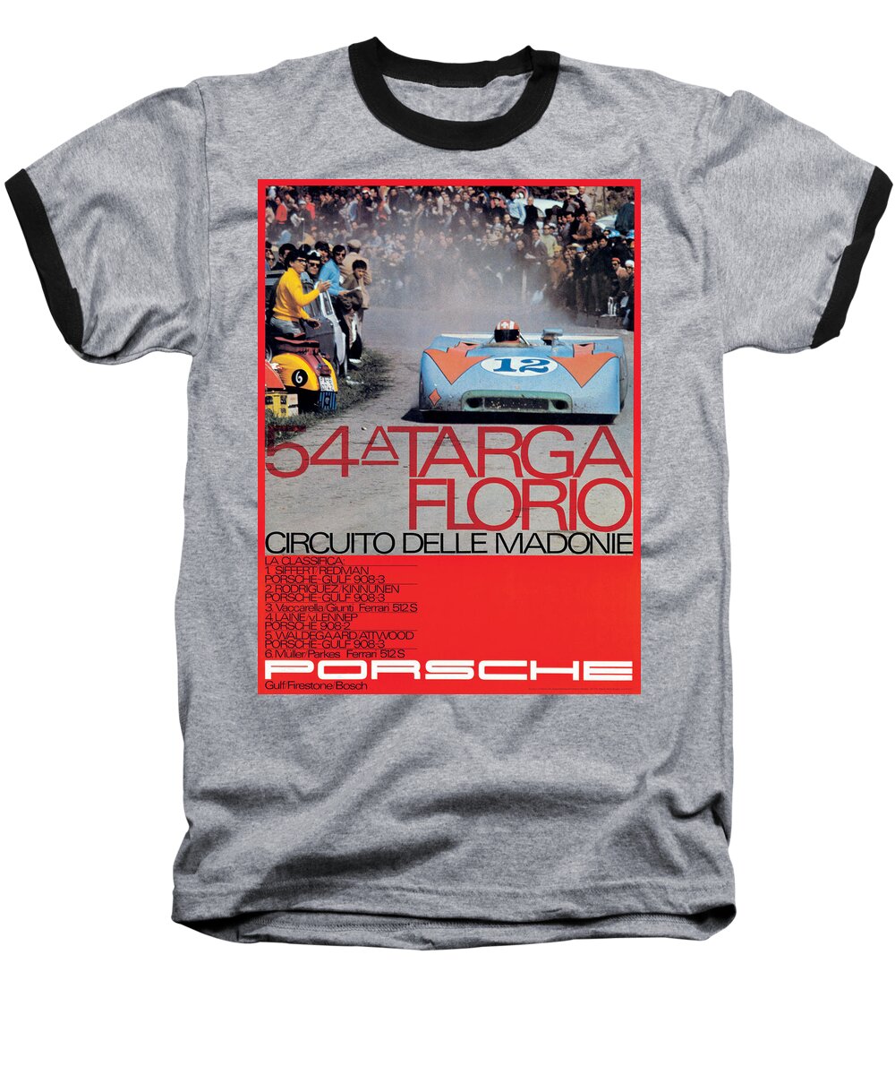 54th Baseball T-Shirt featuring the digital art 54th Targa Florio Porsche Race Poster by Georgia Clare