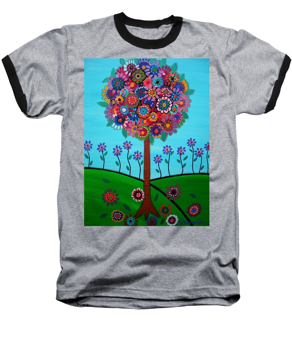 Mexican Town Baseball T-Shirt featuring the painting Tree Of Life #59 by Pristine Cartera Turkus