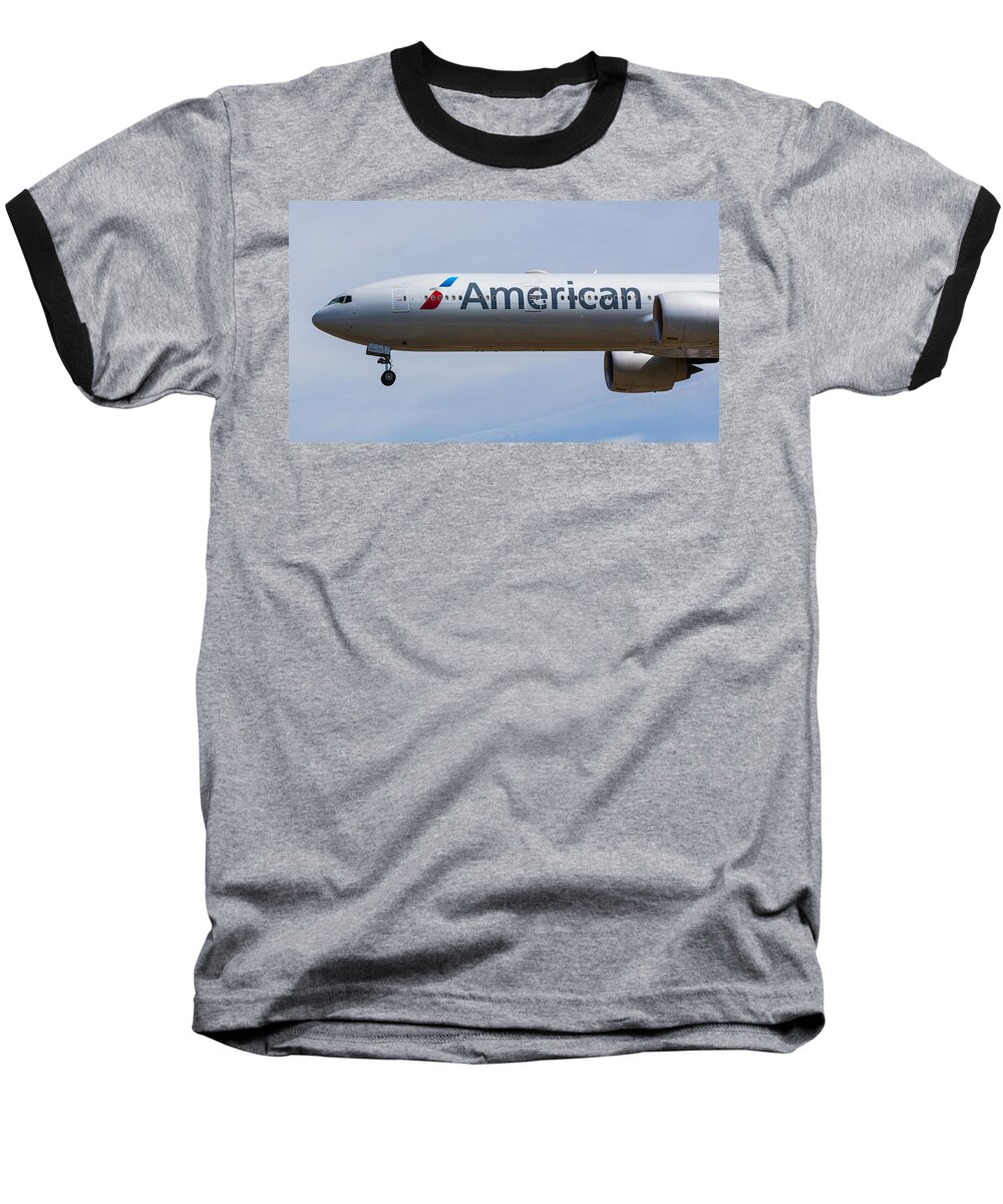 American Baseball T-Shirt featuring the photograph American Airlines Boeing 777 #7 by David Pyatt