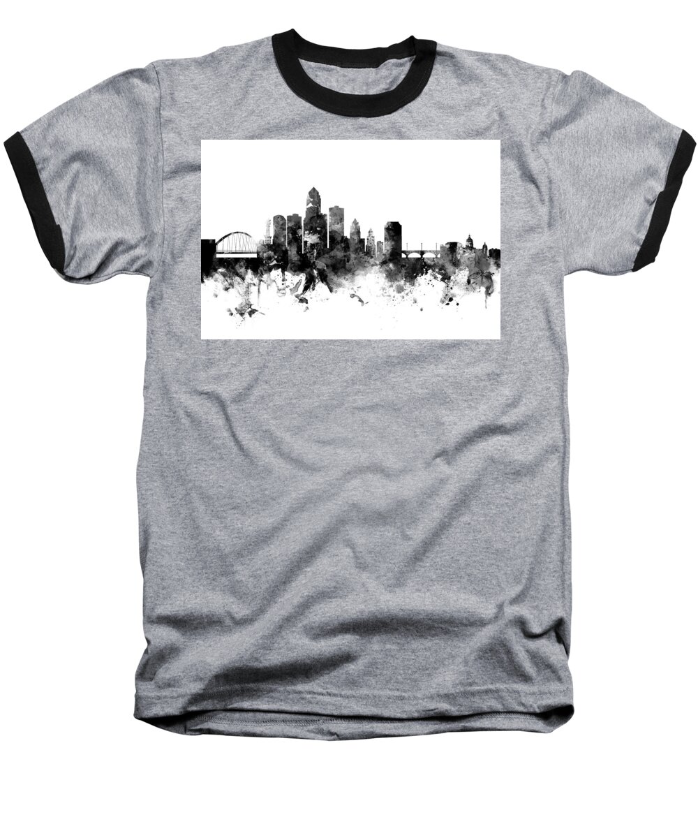 United States Baseball T-Shirt featuring the digital art Des Moines Iowa Skyline #6 by Michael Tompsett