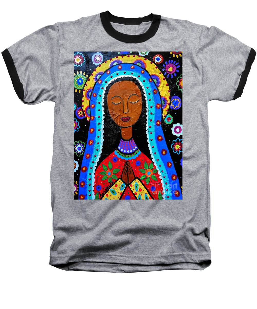 Virgin Baseball T-Shirt featuring the painting Our Lady Of Guadalupe #6 by Pristine Cartera Turkus