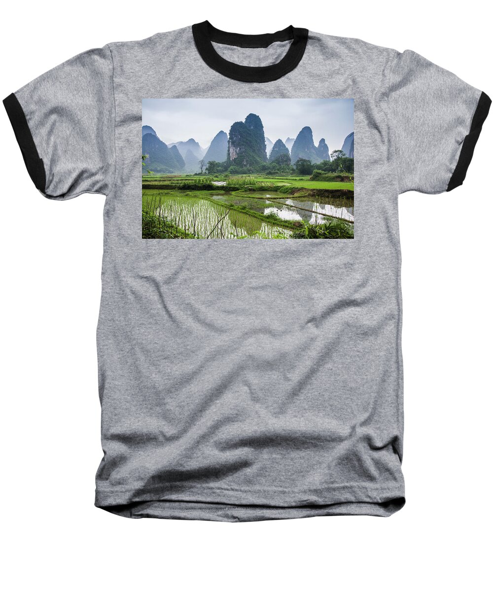 Landscape Baseball T-Shirt featuring the photograph The beautiful karst rural scenery in spring #6 by Carl Ning