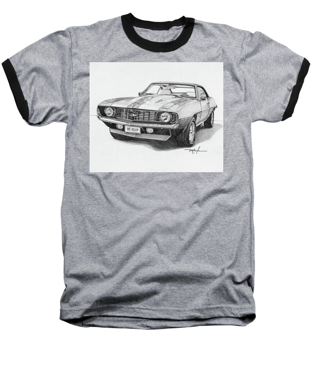 69 Camaro Baseball T-Shirt featuring the drawing 69 Camaro by Dan Menta