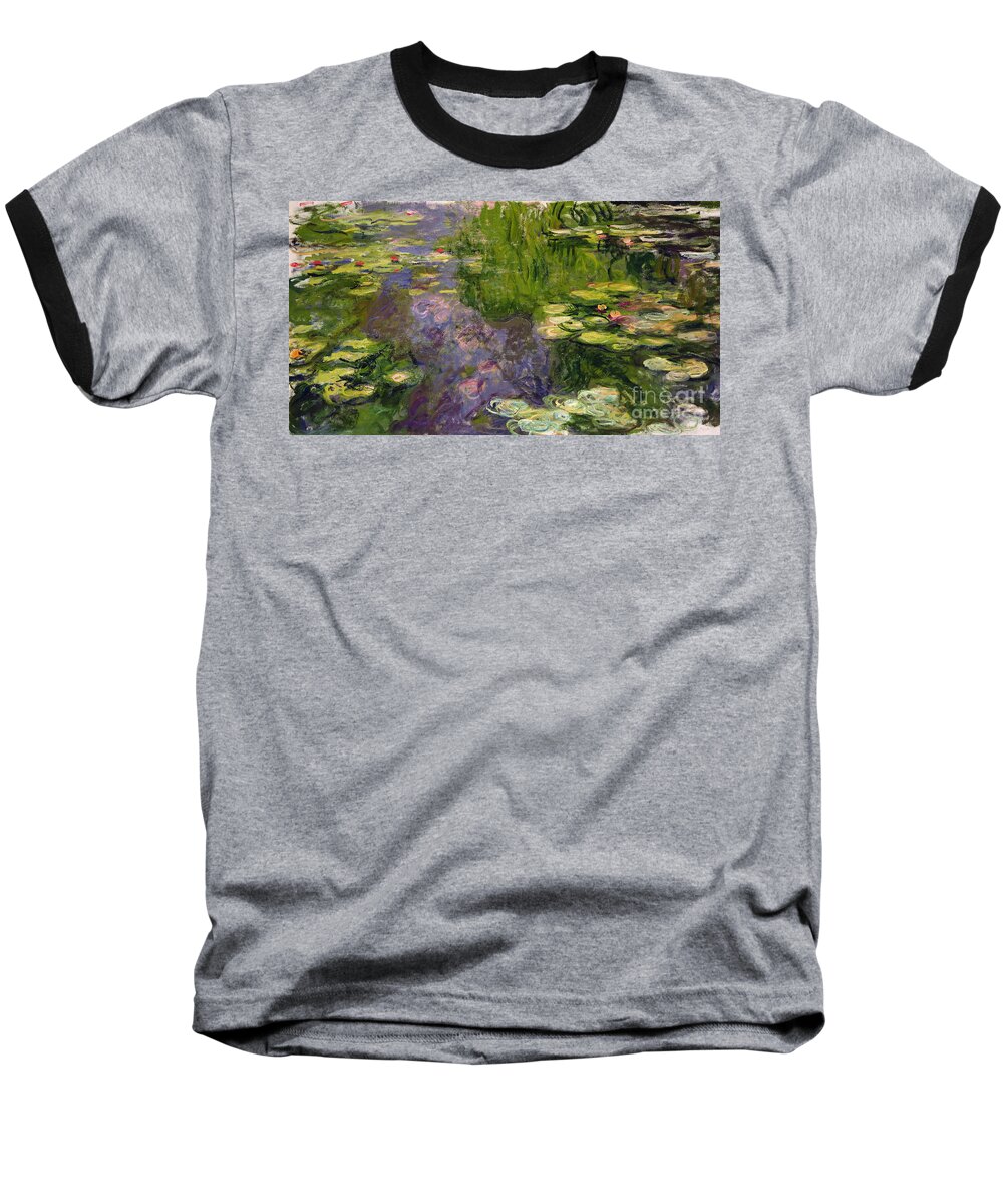 Nympheas; Water; Lily; Waterlily; Impressionist; Green; Purple Baseball T-Shirt featuring the painting Waterlilies by Claude Monet