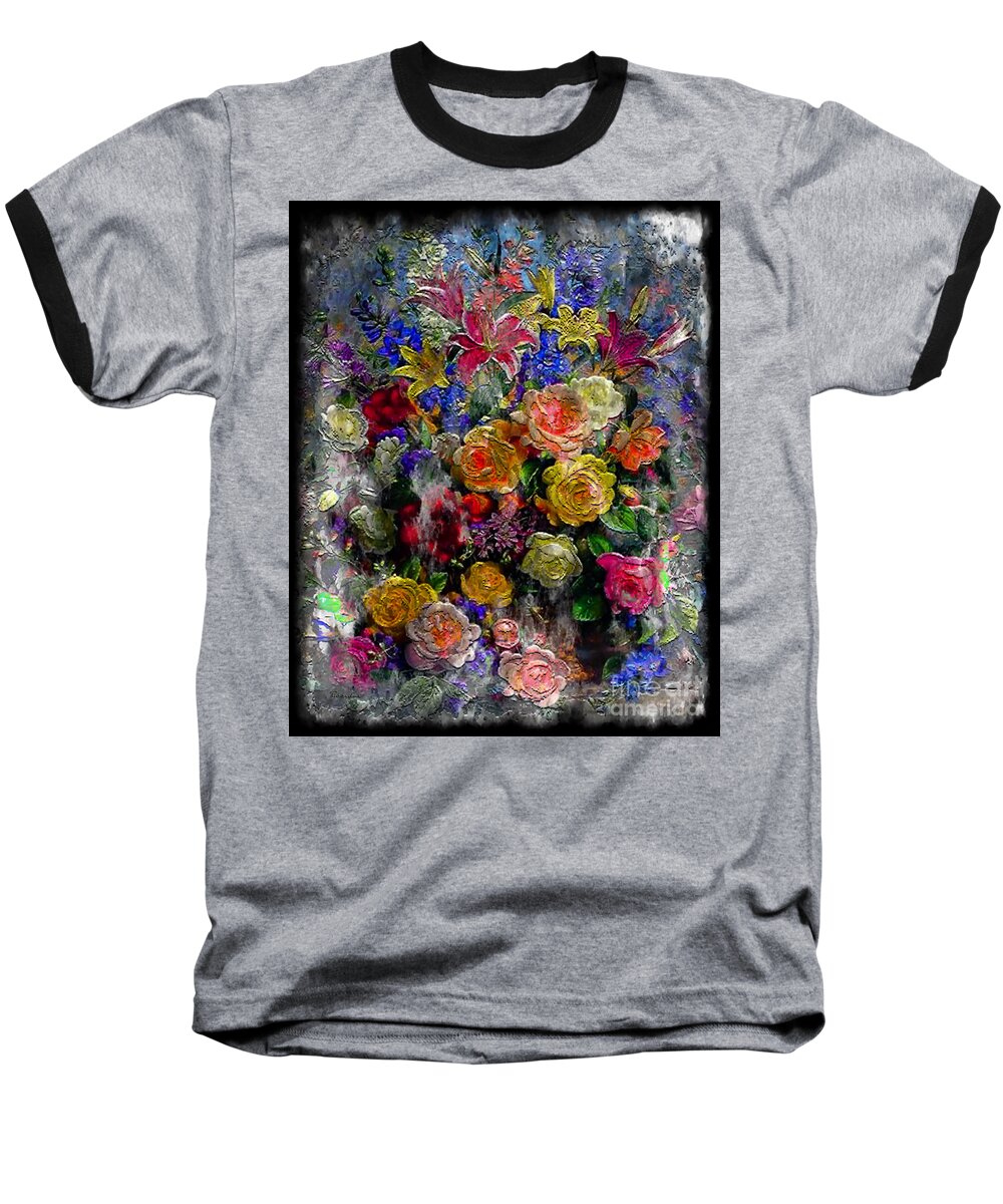 Abstract Baseball T-Shirt featuring the painting 7a Abstract Floral Painting Digital Expressionism by Ricardos Creations
