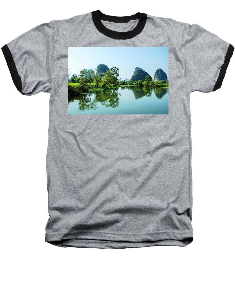 River Baseball T-Shirt featuring the photograph Karst rural scenery #9 by Carl Ning