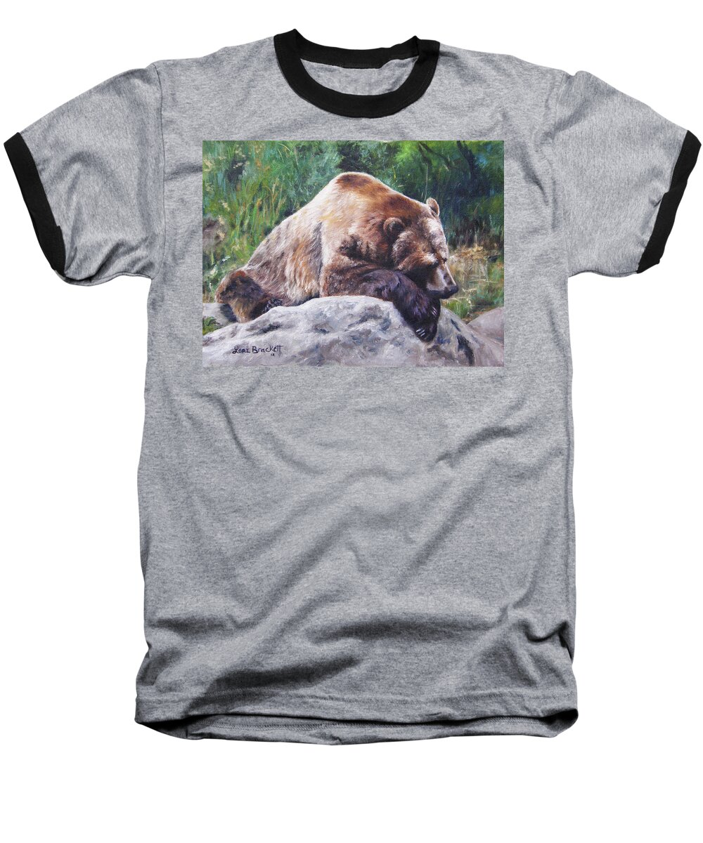 Bear Baseball T-Shirt featuring the painting A Bear of a Prayer by Lori Brackett