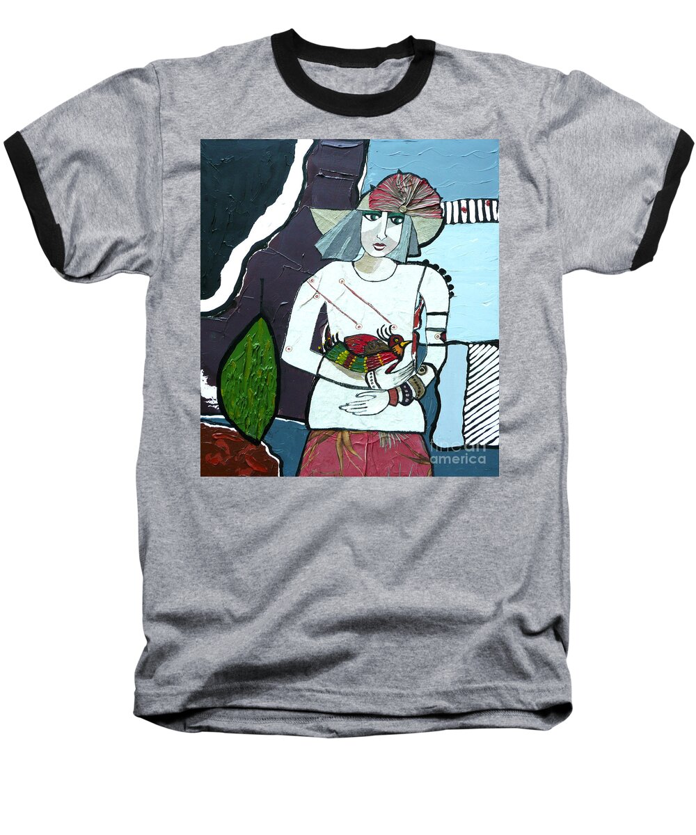 Blues Baseball T-Shirt featuring the painting A Bird in Hand by Marilyn Brooks