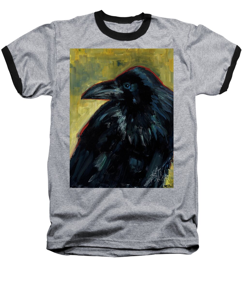 Raven Baseball T-Shirt featuring the painting A Black Tie Affair by Billie Colson