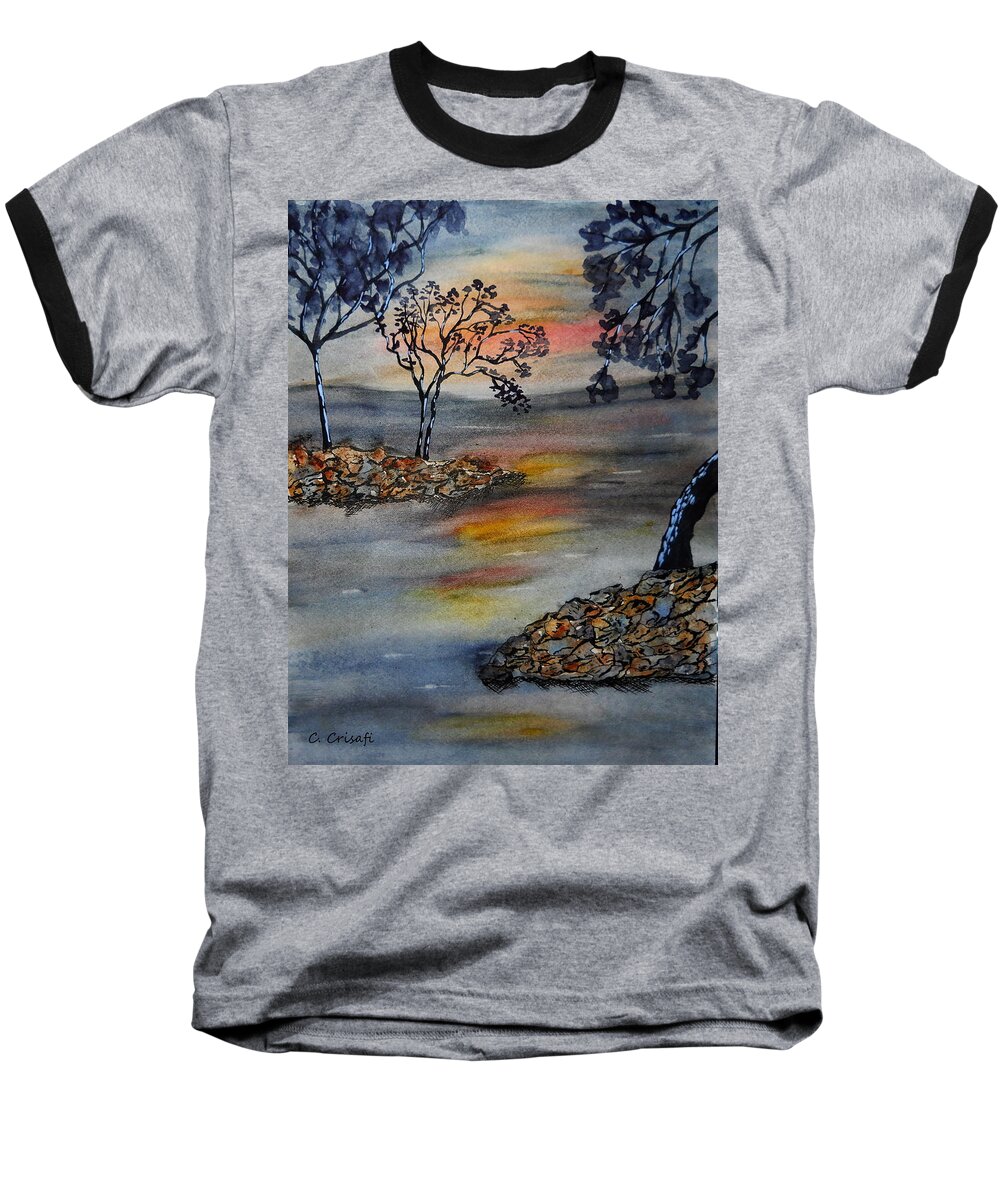 Watercolor Baseball T-Shirt featuring the painting A Blissful Evening by Carol Crisafi