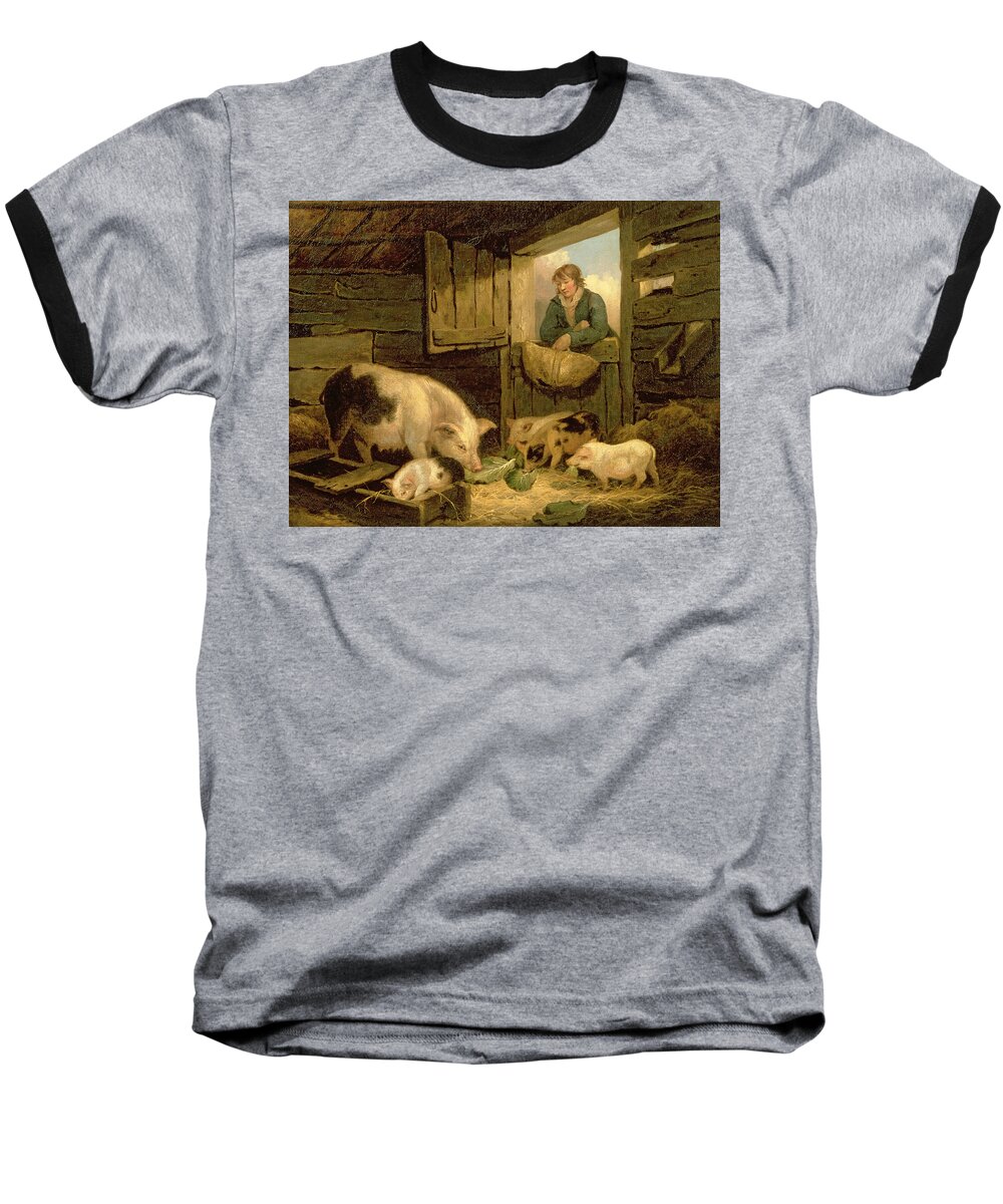 Agricultural Baseball T-Shirt featuring the painting A Boy Looking into a Pig Sty by George Morland