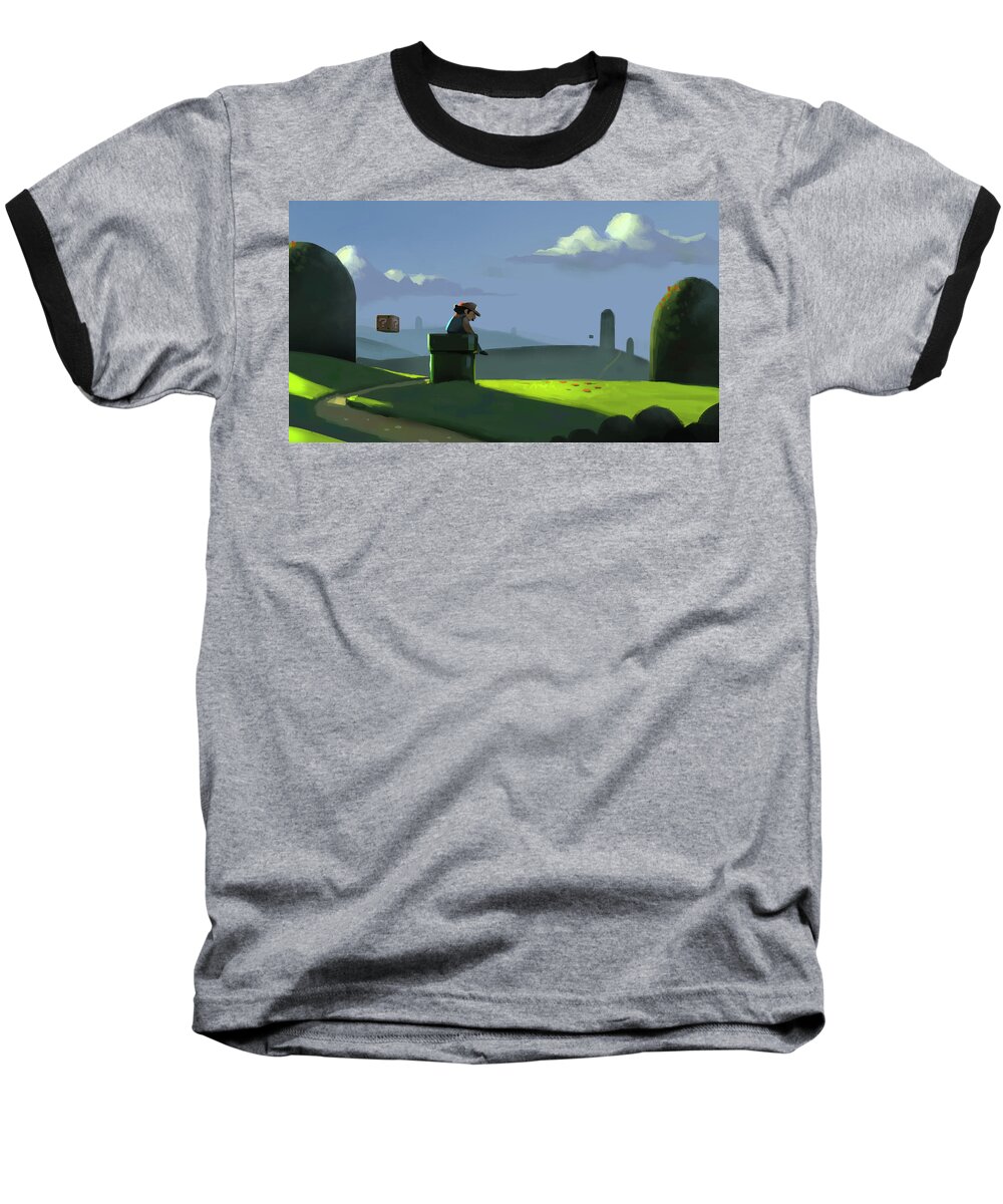 Mario Baseball T-Shirt featuring the painting A Contemplative Plumber by Michael Myers