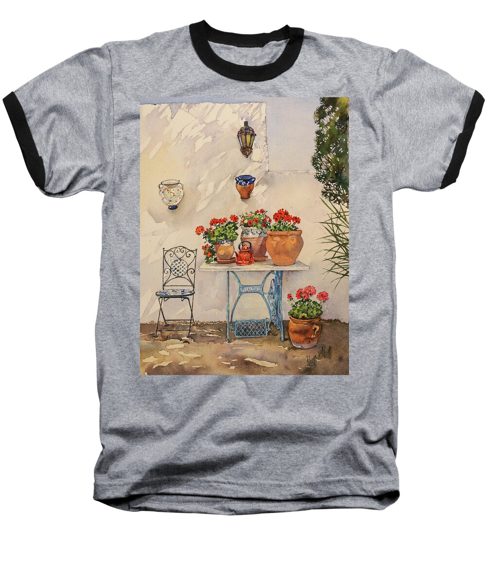  Baseball T-Shirt featuring the painting A Corner of Utes Garden by Margaret Merry